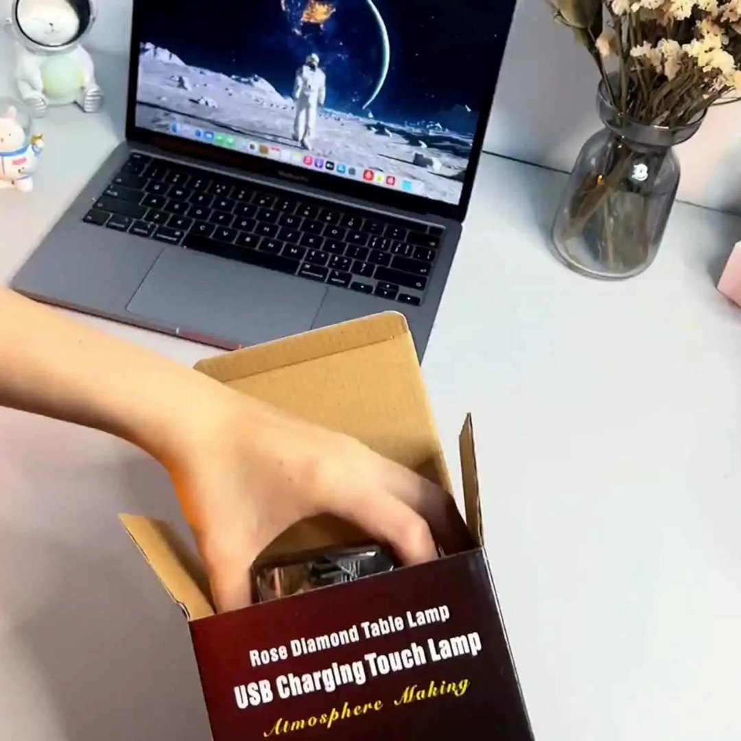 Abajur de Cristal Rosa USB com 16 Cores e Toque de Diamante - Luz Noturna para Quarto Iluminação008 Cama Conforto