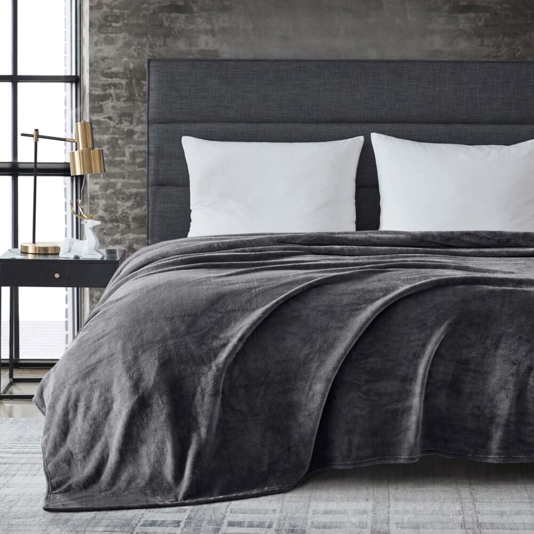 Cobertor de Pele Sintética de Luxo - Aconchego e Elegância para Sua Casa - Cinza Chumbo Cobertores005 Cama Conforto