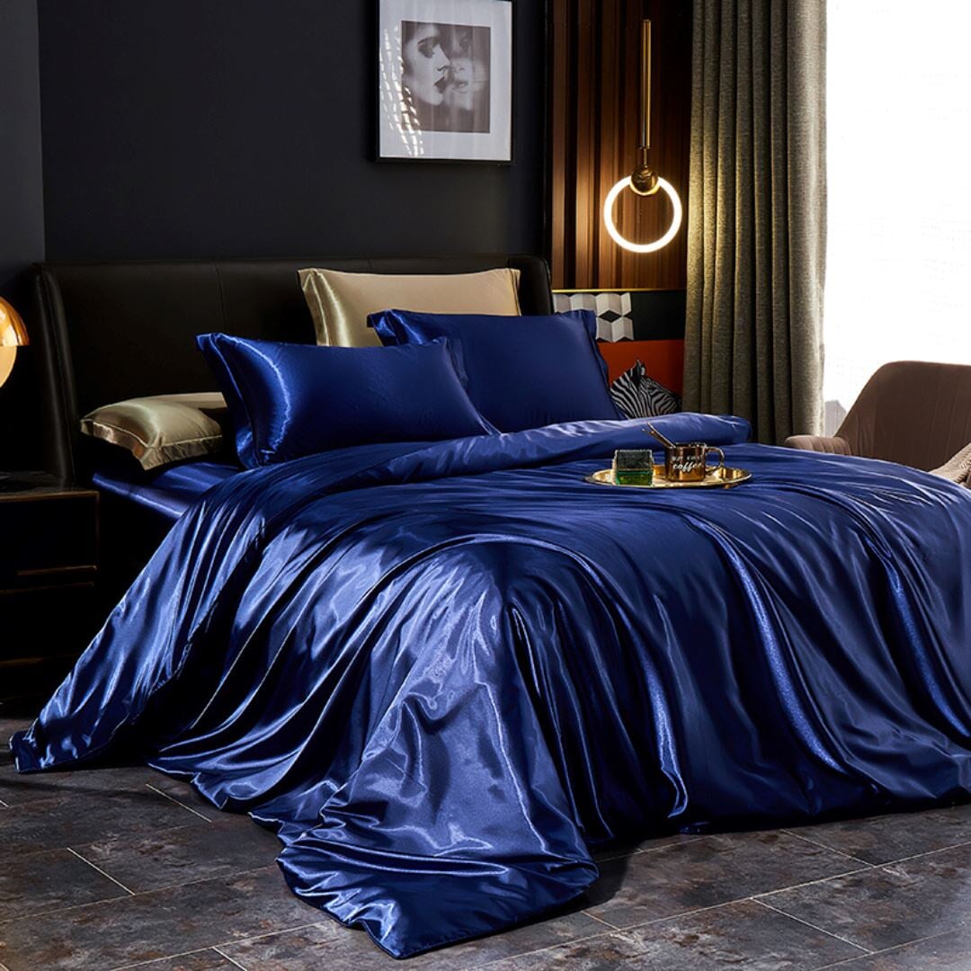 Conjunto de Cama em Seda de Amoreira - Azul Paris Roupa de Cama049 Cama Conforto Casal (180x220cm) Azul Paris