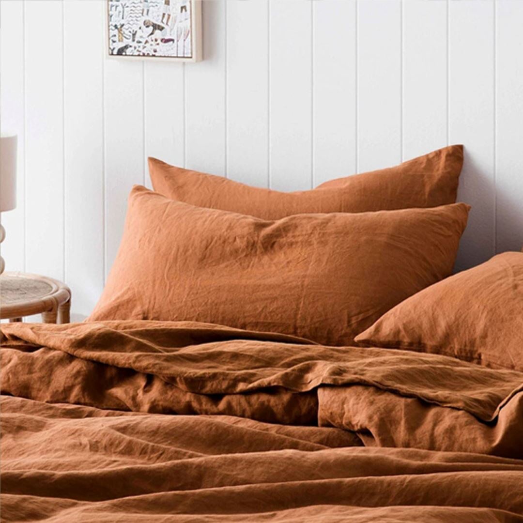 Conjunto de Fronhas de Linho 100% - Cor Sólida e Design Elegante - Marrom Roupa de Cama045 Cama Conforto Marrom