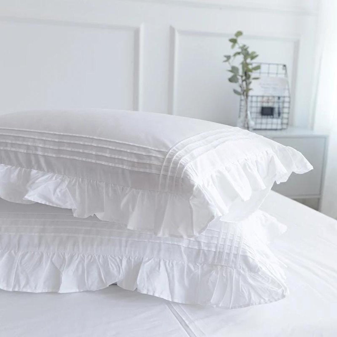 Conjunto de Lençóis de Algodão Branco com Bainha Frisada - 100% Sedoso e Confortável Cama Conforto