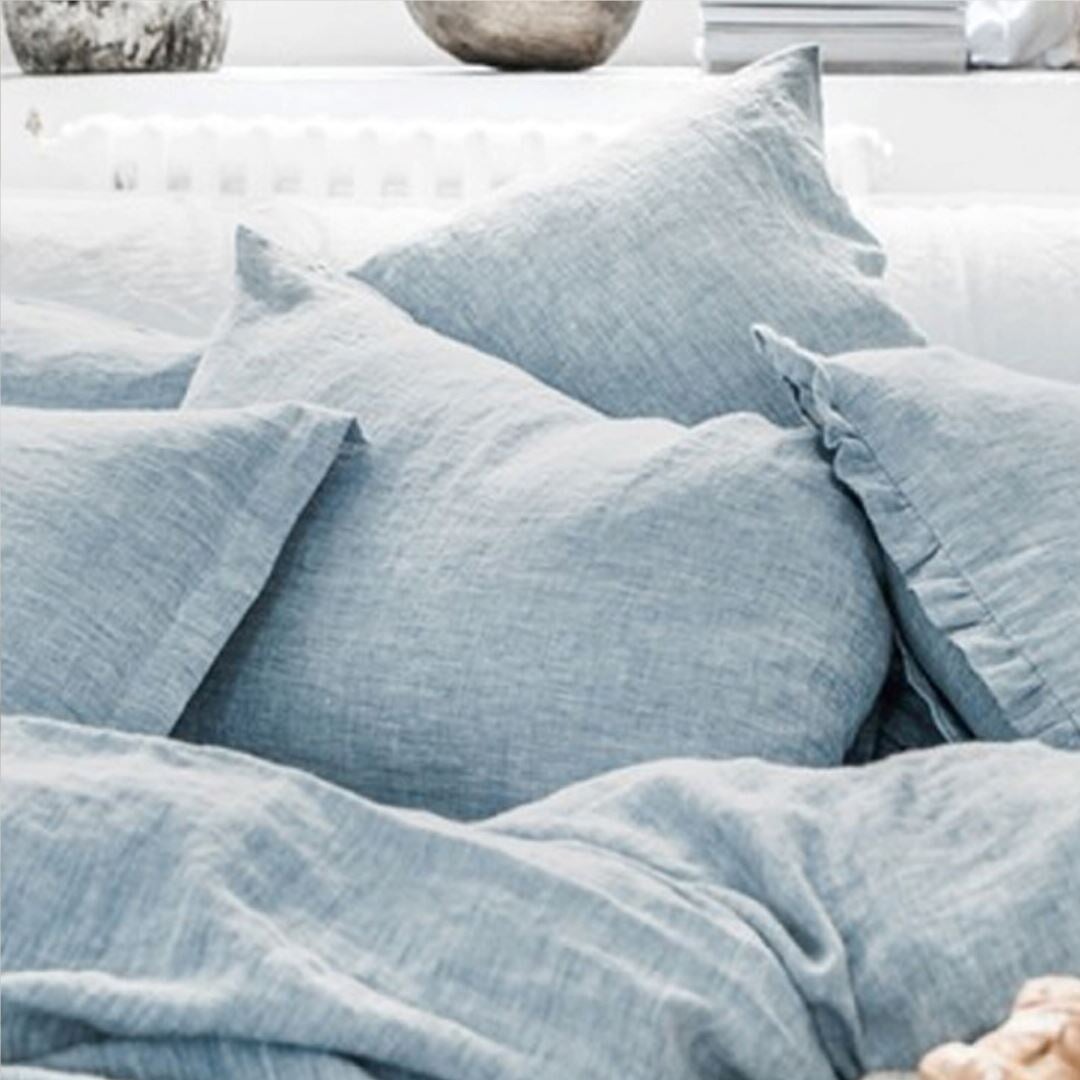 Cópia de Conjunto de Fronhas de Linho 100% - Cor Sólida, Design Elegante Roupa de Cama003 Cama Conforto Azul