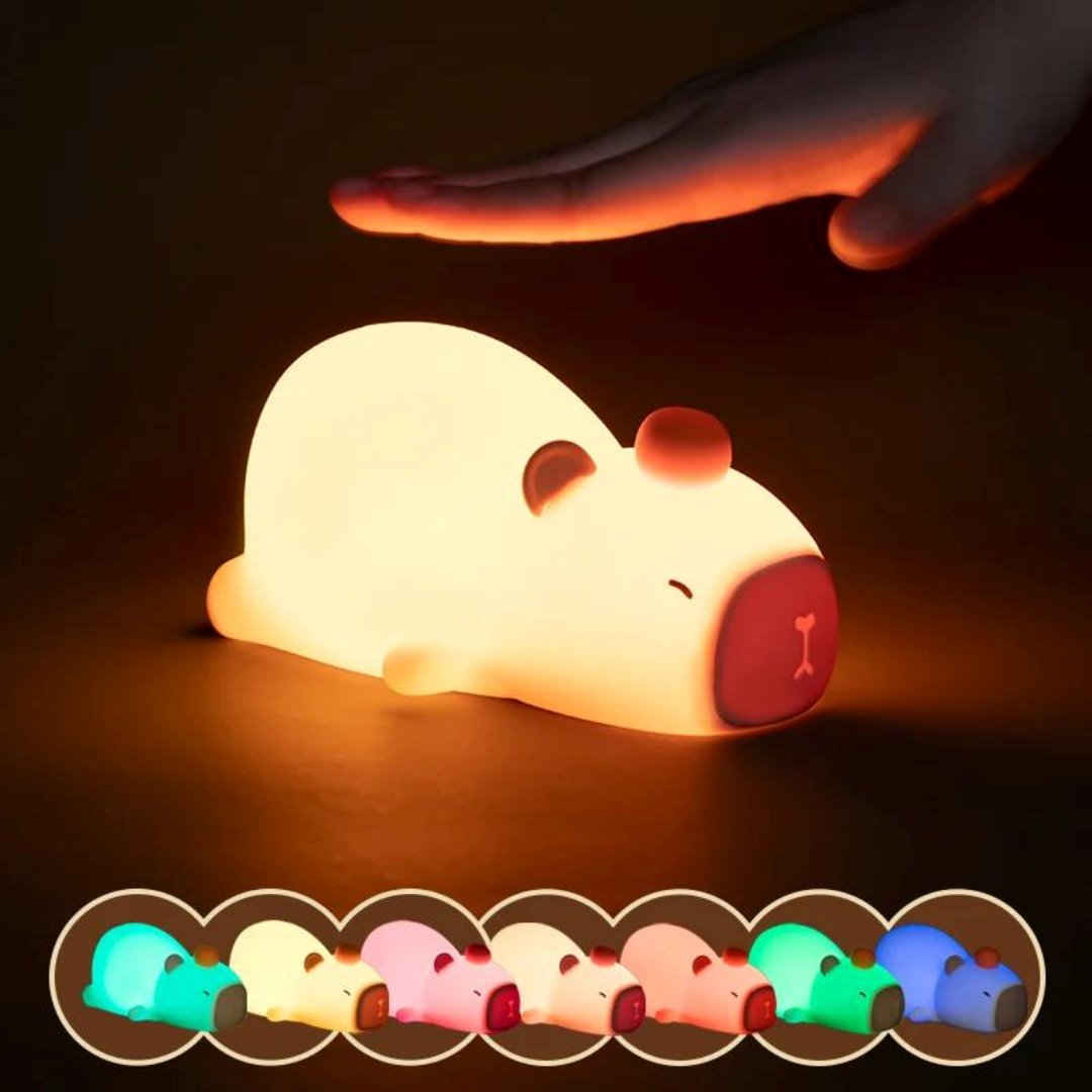Luz Noturna LED Sensor de Toque USB Recarregável - Capivara Dormindo Iluminação015 Cama Conforto