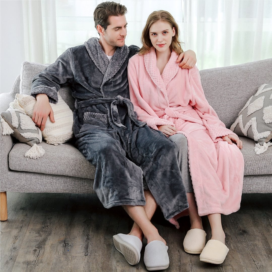 Roupão de Flanela Coral - Conforto e Estilo para Todas as Estações Masculino - Cinza Banho054 Cama Conforto