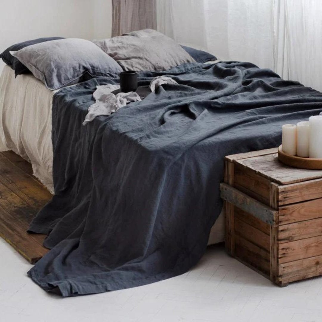 Sobre Lençol de Linho Puro 100% - Peça Avulsa - Preto Roupa de Cama072 Cama Conforto Solteiro