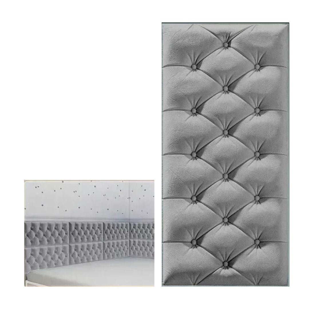 Adesivo 3D Soft para Cabeceira - Decoração de Casa com Auto-adesivo Cabeceiras001 Cama Conforto Cinza 3 Unidades 