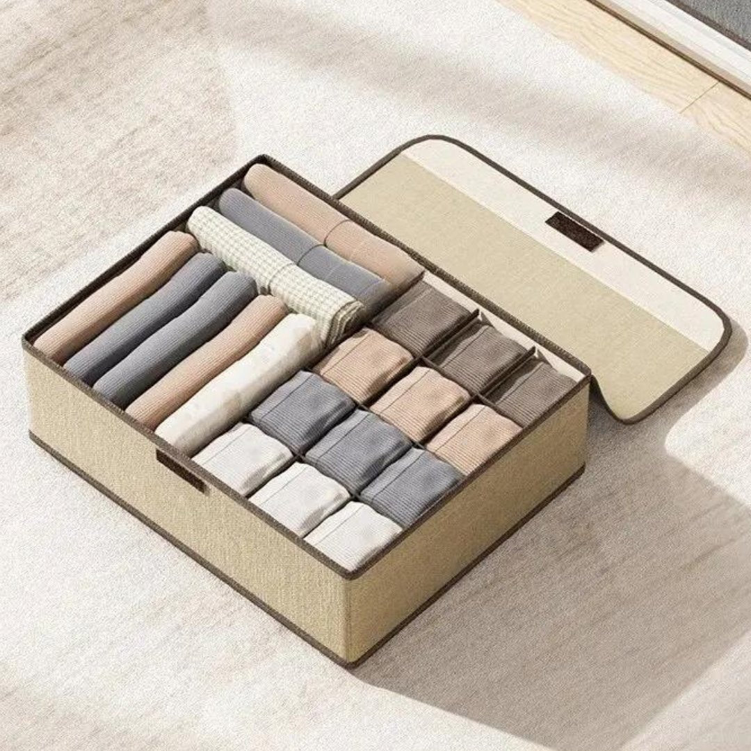 Caixa Organizadora 3-em-1 de Algodão e Linho - Estilo Moderno para Organização Doméstica Organizadores004 Cama Conforto Bege Pequeno (13 divisórias) 