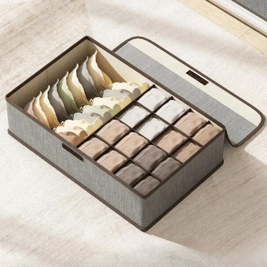 Caixa Organizadora 3-em-1 de Algodão e Linho - Estilo Moderno para Organização Doméstica Organizadores004 Cama Conforto Cinza Grande (17 divisórias) 