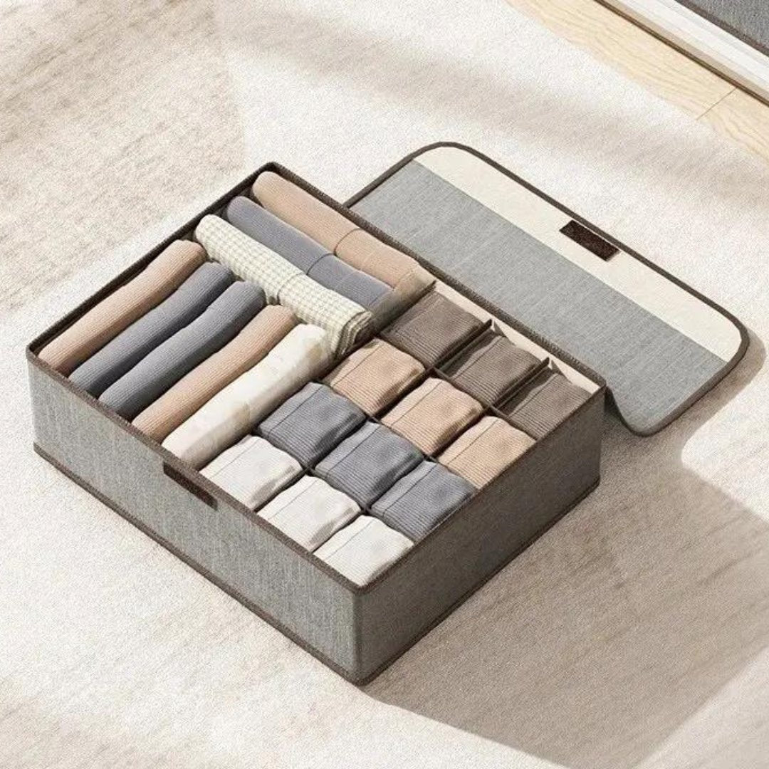 Caixa Organizadora 3-em-1 de Algodão e Linho - Estilo Moderno para Organização Doméstica Organizadores004 Cama Conforto Cinza Pequeno (13 divisórias) 