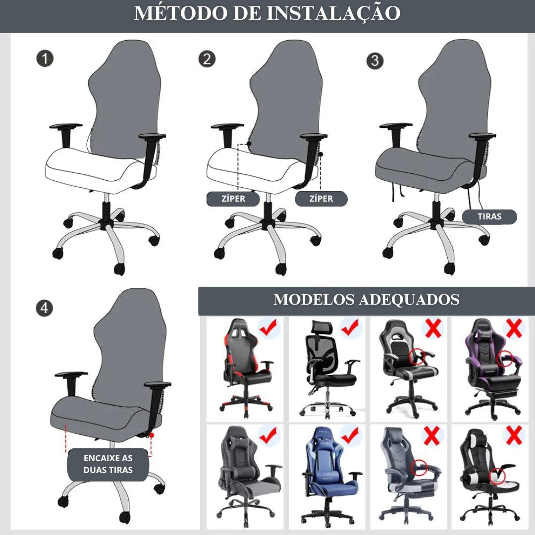 Capa Ergonômica para Cadeira de Computador - Com 4 Peças CapasSofaCadeira009 Cama Conforto 