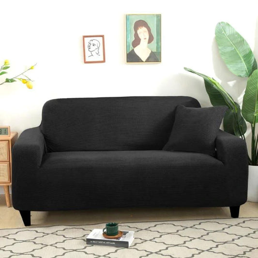 Capa Protetora Elegância Sofá Elástico - Geométrica Malha e Proteção Total - Preto CapasSofaCadeira015 Cama Conforto Preto 1 Lugar (90-130cm) 