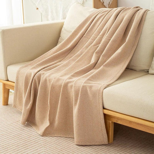 Cobertor de Lã com Padrão Herringbone - Conforto e Estilo para Diversas Ocasiões - Bege Cobertores001 Cama Conforto Bege 