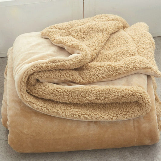 Cobertor de Lã de Cordeiro Dupla Camada - Conforto e Aconchego para o Inverno Cobertores002 camaconforto Solteiro Caramelo 