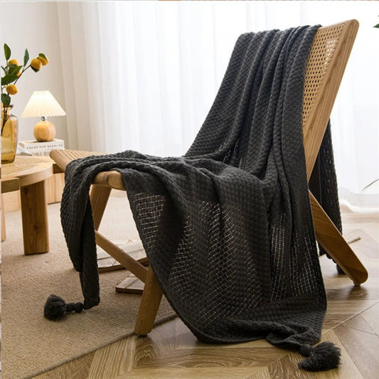 Cobertor de Malha com Borla - Elegância e Conforto em Relevo Cobertores003 camaconforto 110x150cm Preto 