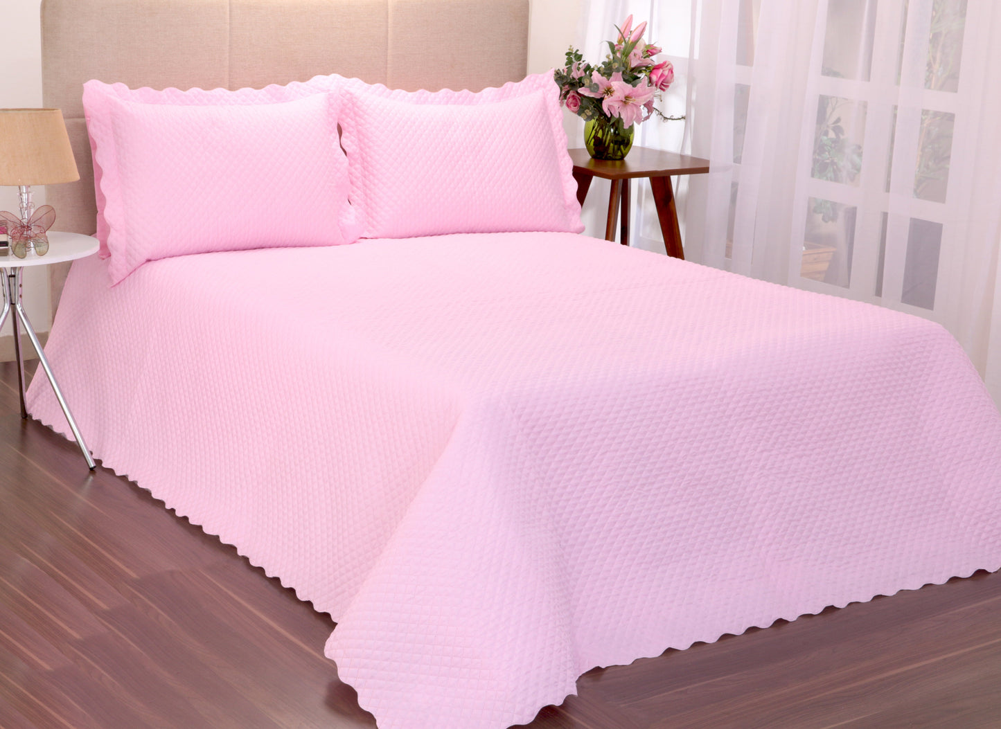 Cobreleito Matelassê - Microfibra Confortável com Porta-Travesseiros Capas e Protetores de Cama Nacional 001 Cama Conforto Rosa 