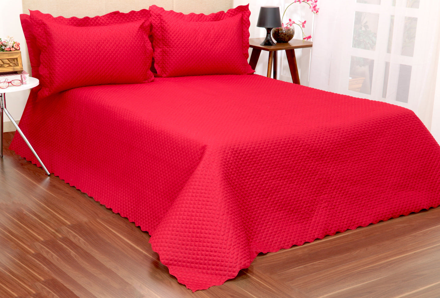 Cobreleito Matelassê - Microfibra Confortável com Porta-Travesseiros Capas e Protetores de Cama Nacional 001 Cama Conforto Vermelho 