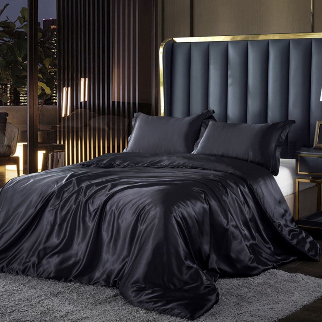 Conjunto de Cama em Seda de Amoreira - Preto Roupa de Cama047 Cama Conforto Casal (180x220cm) Preto 