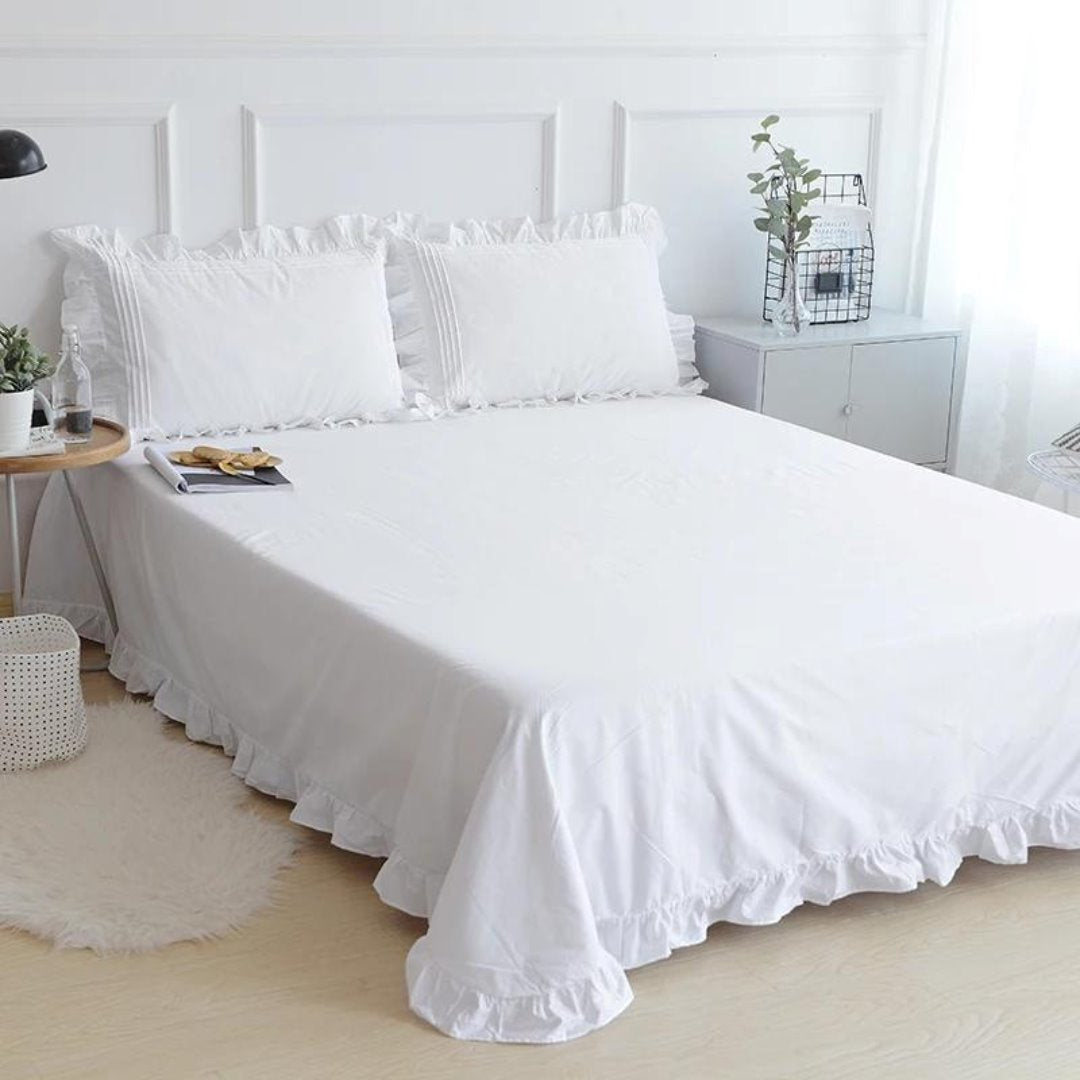 Conjunto de Lençóis de Algodão Branco com Bainha Frisada - 100% Sedoso e Confortável Cama Conforto 