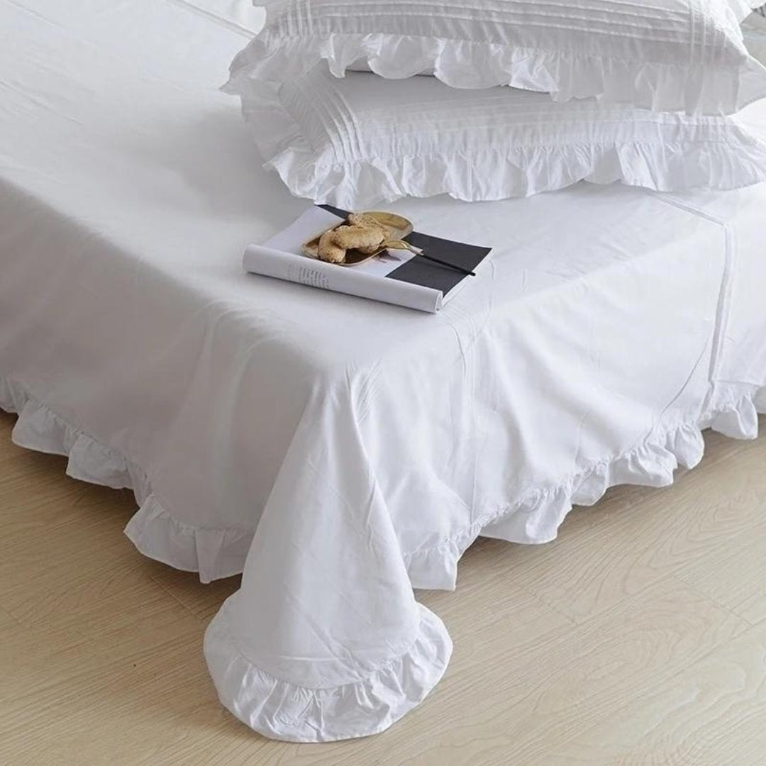 Conjunto de Lençóis de Algodão Branco com Bainha Frisada - 100% Sedoso e Confortável Cama Conforto 