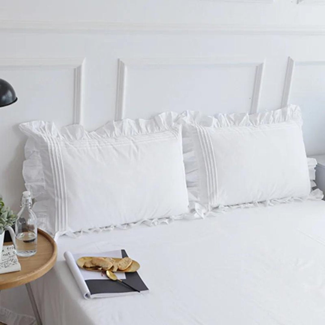 Conjunto de Lençóis de Algodão Branco com Bainha Frisada - 100% Sedoso e Confortável Cama Conforto Queen (200x230cm) 