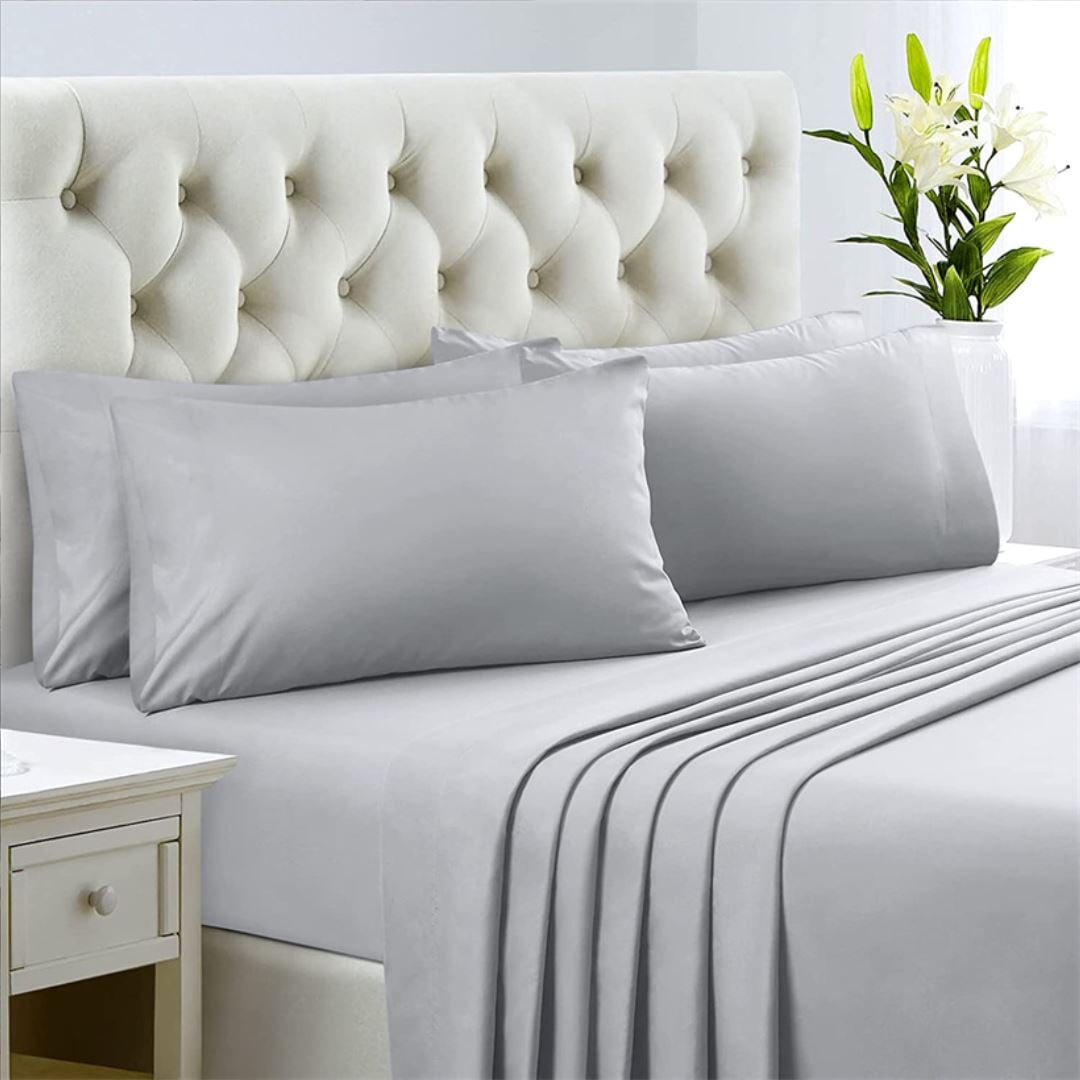 Conjunto de Lençóis de Algodão Egípcio 1000 Fios - Luxo e Conforto - Prata Roupa de Cama042 Cama Conforto 