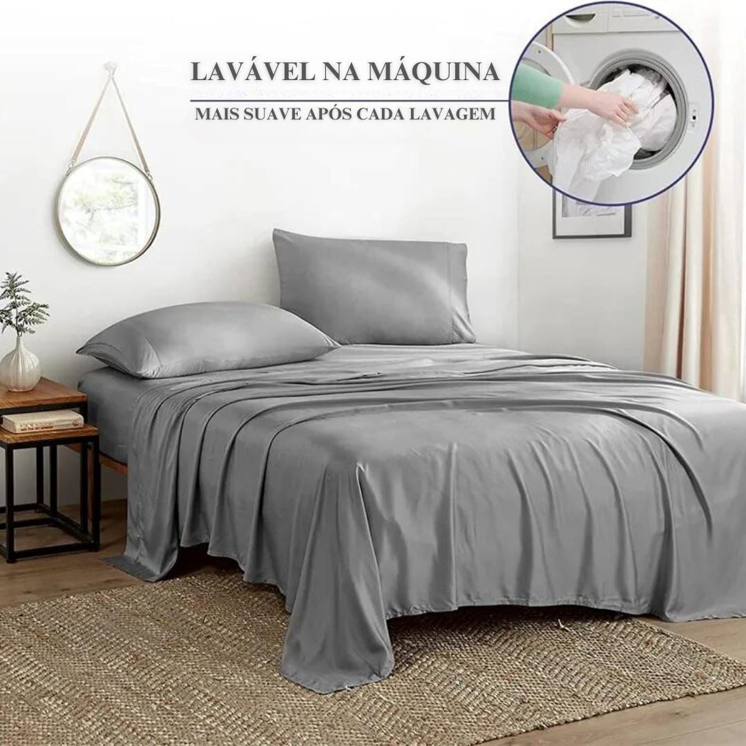 Conjunto de Lençóis de Bambu Orgânico - Sustentabilidade e Conforto - Cinza Roupa de Cama060 Cama Conforto 