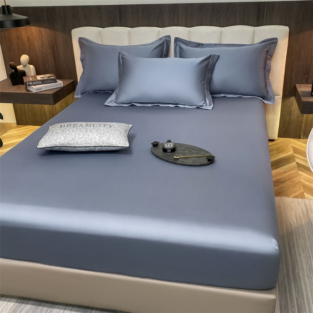 Conjunto de Roupa de Cama 400 Fios Premium em Algodão Egípcio - Azul Roupa de Cama029 Cama Conforto Casal (180x220cm) Azul 