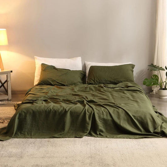 Conjunto de Roupa de Cama Linho Puro - 4 Peças - Saúde e Sustentabilidade para o Seu Sono - Verde Roupa de Cama067 Cama Conforto Solteiro Verde 