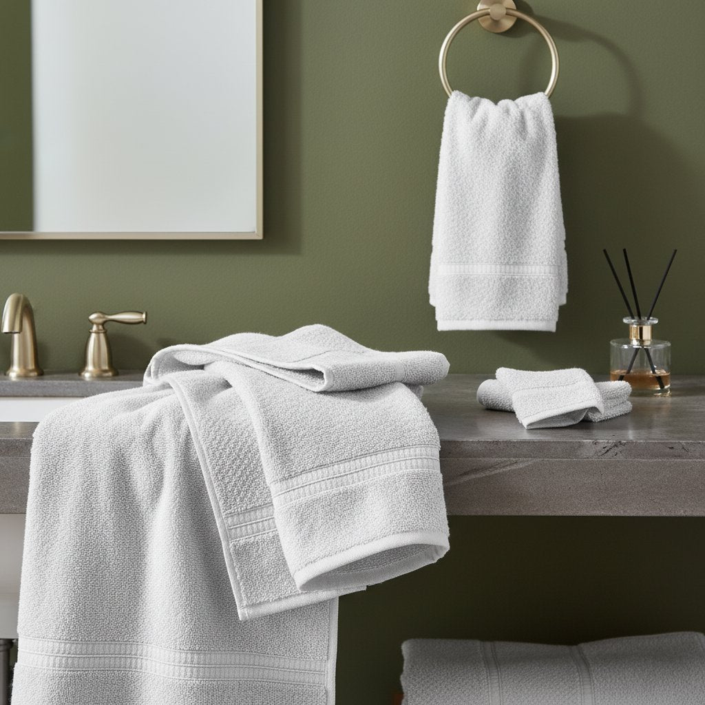 Jogo de Toalhas Noblesse Concept 5 Peças - 100% Algodão com Barra Decorativa e Toque Extra Macio BanhoNacional003 Cama Conforto Branco 