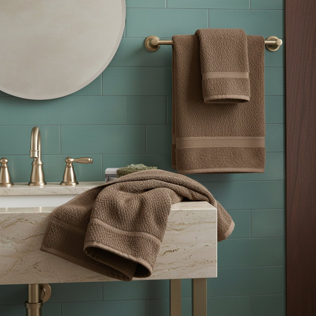 Jogo de Toalhas Noblesse Concept 5 Peças - 100% Algodão com Barra Decorativa e Toque Extra Macio BanhoNacional003 Cama Conforto Café 