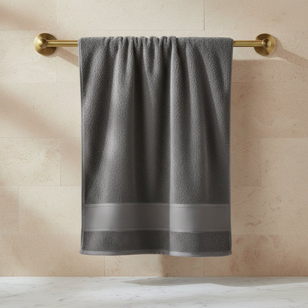 Jogo de Toalhas Noblesse Concept 5 Peças - 100% Algodão com Barra Decorativa e Toque Extra Macio BanhoNacional003 Cama Conforto Chumbo 