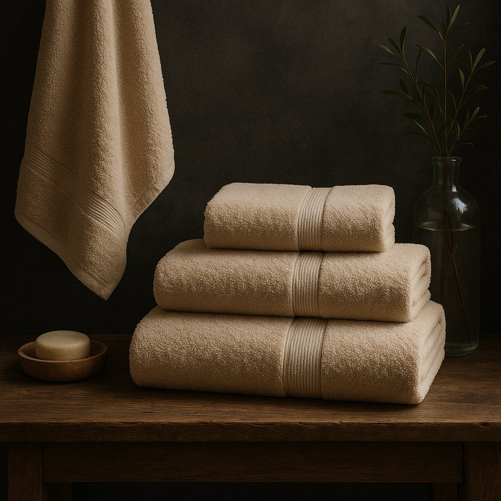 Jogo de Toalhas Noblesse Concept 5 Peças - 100% Algodão com Barra Decorativa e Toque Extra Macio BanhoNacional003 Cama Conforto Nude 