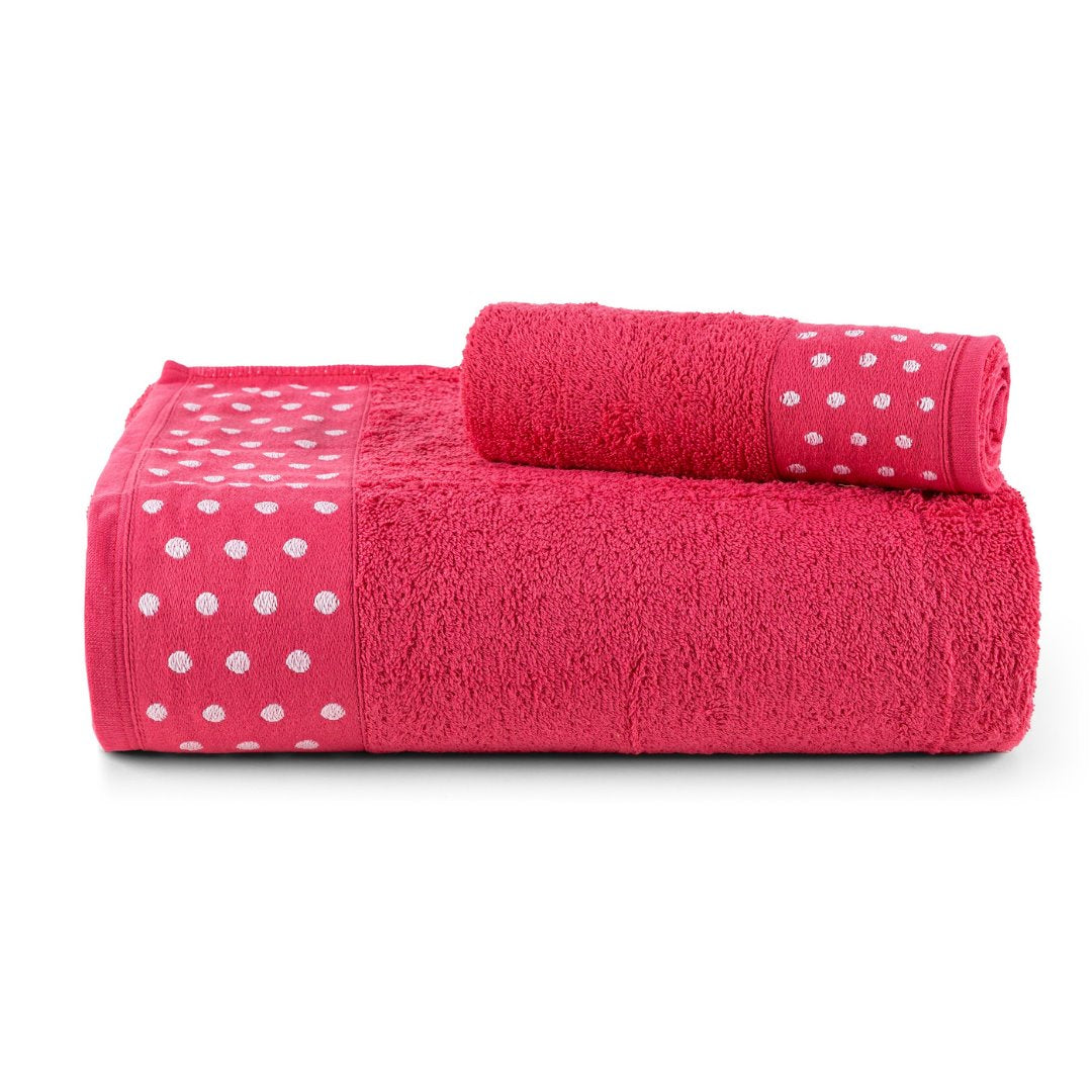 Kit de Toalhas Vivaz Banho e Rosto - 100% Algodão com Estampa de Bolinhas e Cores Vibrantes BanhoNacional007 Cama Conforto Rosa Magenta 