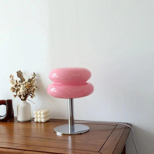 Luminária de Mesa Ovo de Vidro Italiano: Design Compacto e Elegante - Rosa Iluminação021 Cama Conforto 