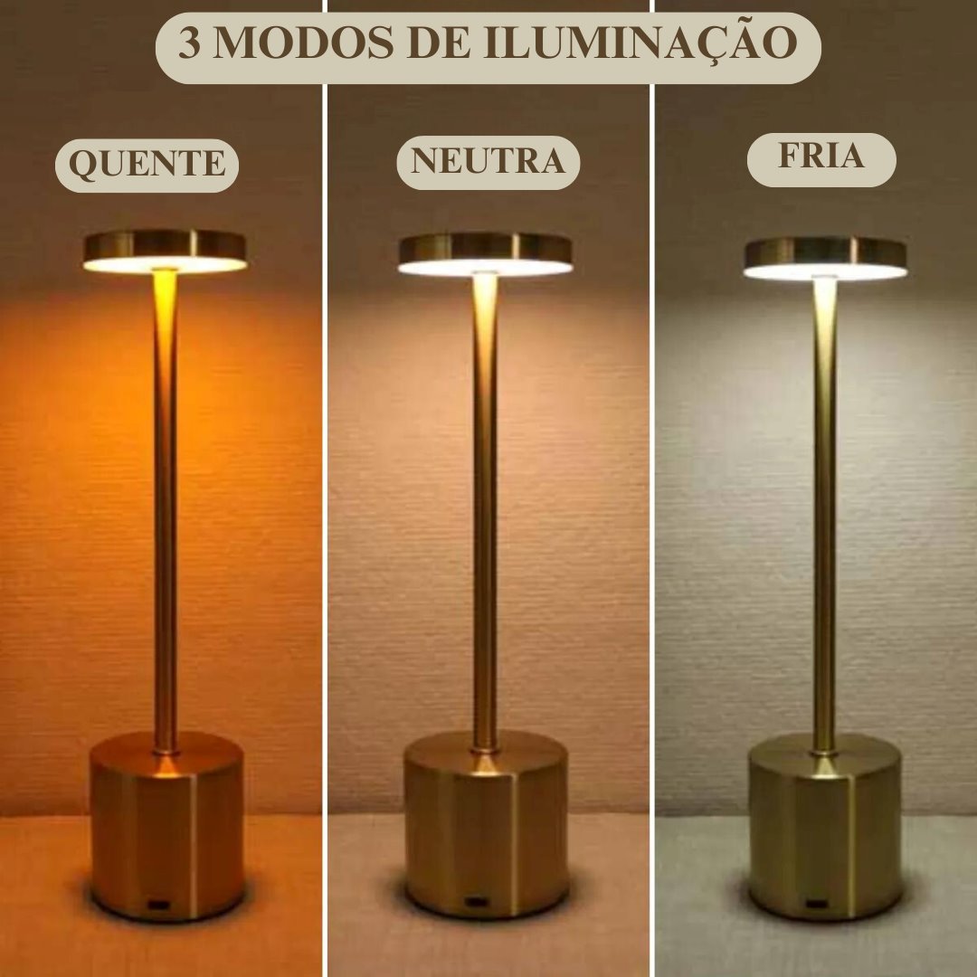 Luminária de Mesa Recarregável com Controle de Toque - Iluminação Moderna e Versátil Iluminação003 Cama Conforto 