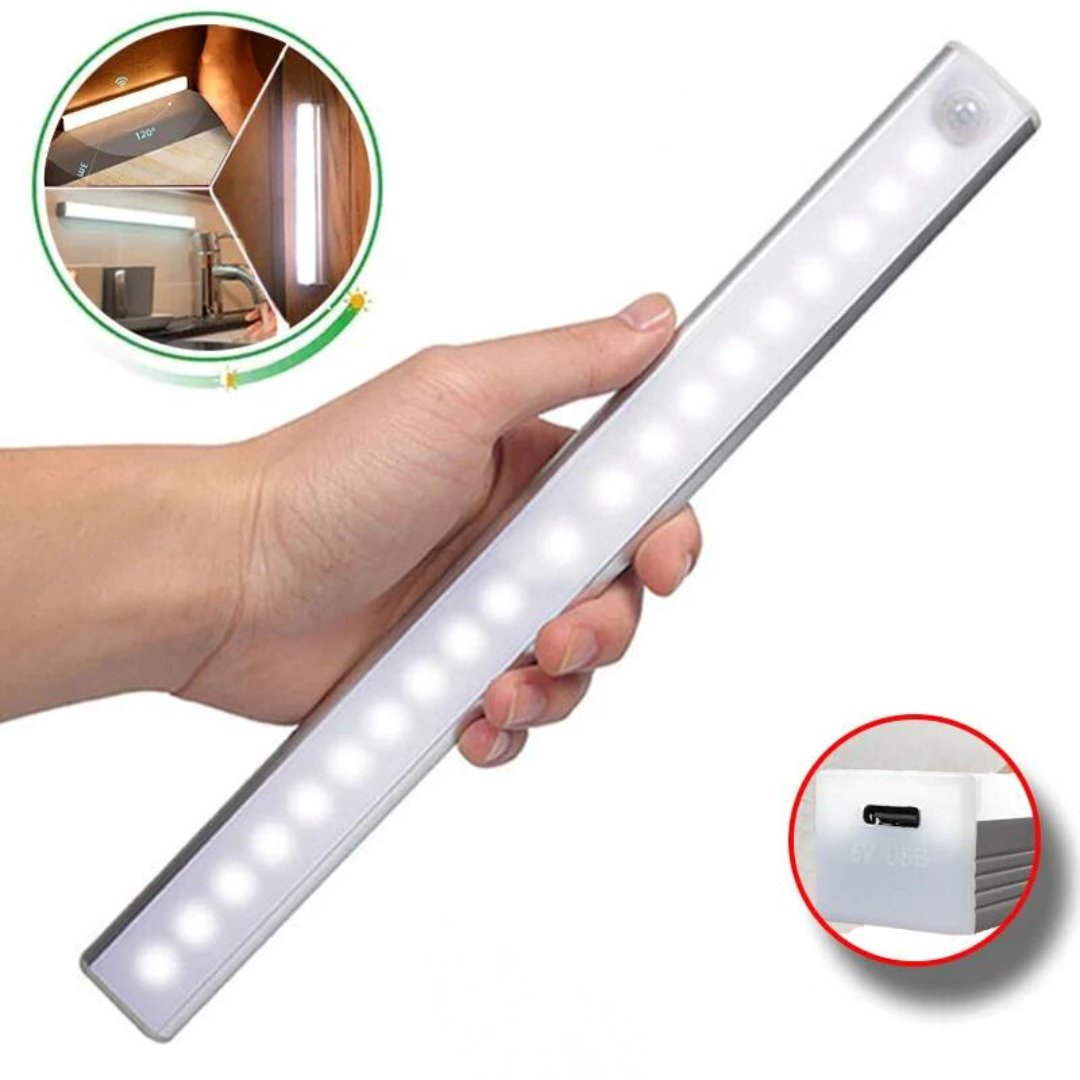 Luminária LED Recarregável com Sensor de Movimento - Iluminação Eficiente e Sem Fio Iluminação002 Cama Conforto 