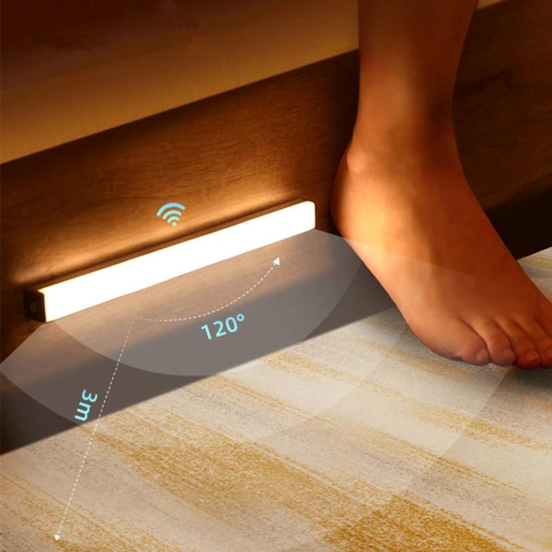 Luminária LED Recarregável com Sensor de Movimento - Iluminação Eficiente e Sem Fio Iluminação002 Cama Conforto 