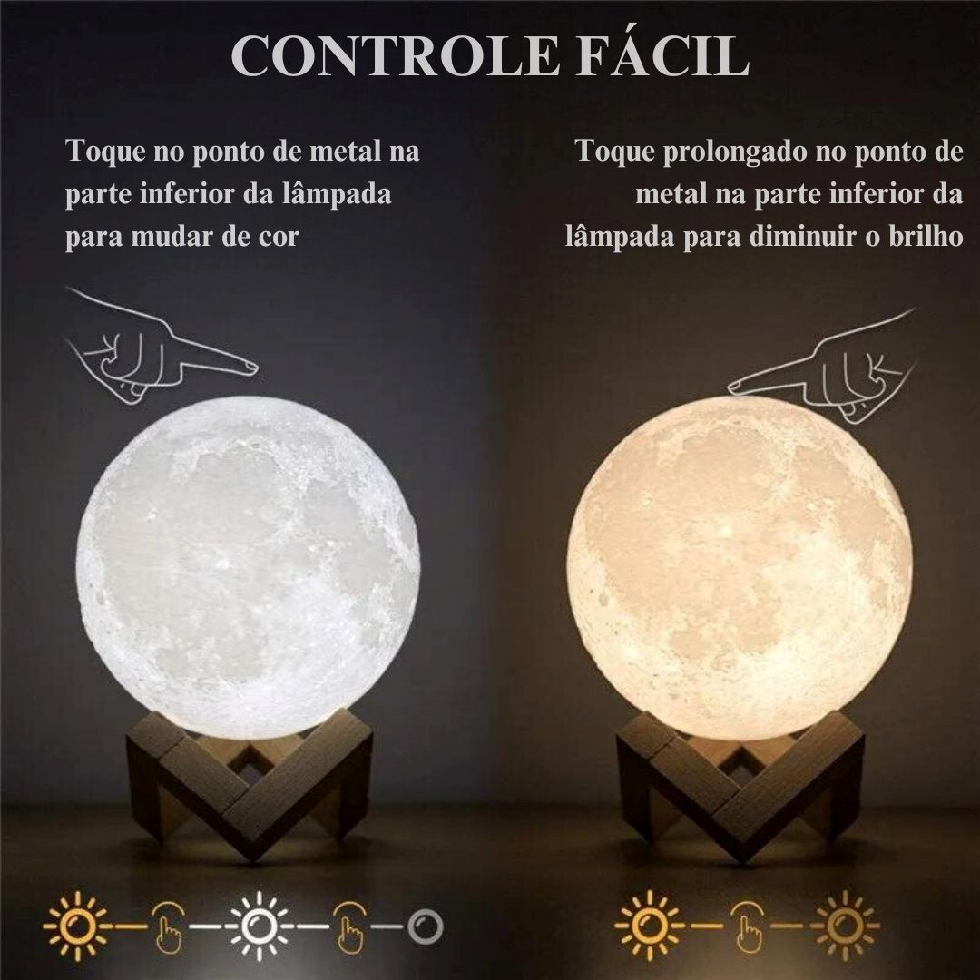 Luminária Lua 3D LED Recarregável - Decore Seu Espaço com Encanto e Elegância Iluminação004 Cama Conforto 