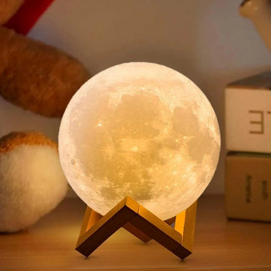 Luminária Lua 3D LED Recarregável - Decore Seu Espaço com Encanto e Elegância Iluminação004 Cama Conforto 