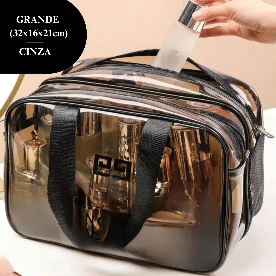 Necessaire Organizadora de Maquiagem Dupla Camada - Impermeável e Versátil Organizadores001 Cama Conforto Grande (32x16x21cm) Cinza 