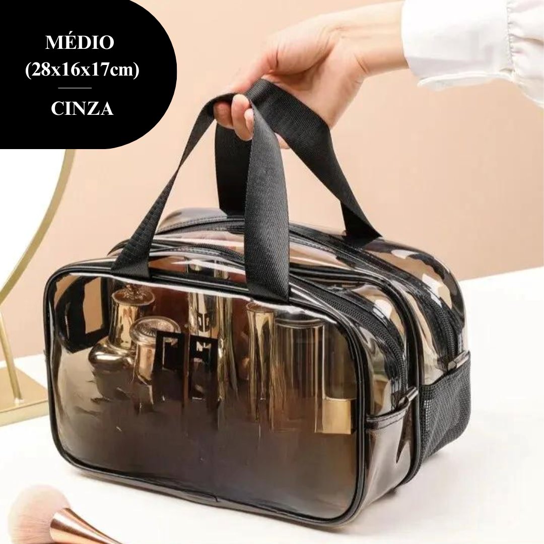 Necessaire Organizadora de Maquiagem Dupla Camada - Impermeável e Versátil Organizadores001 Cama Conforto Médio (28x16x17cm) Cinza 