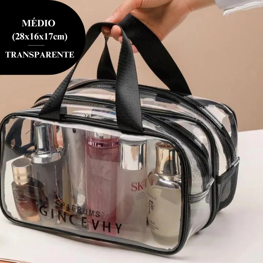 Necessaire Organizadora de Maquiagem Dupla Camada - Impermeável e Versátil Organizadores001 Cama Conforto Médio (28x16x17cm) Transparente 