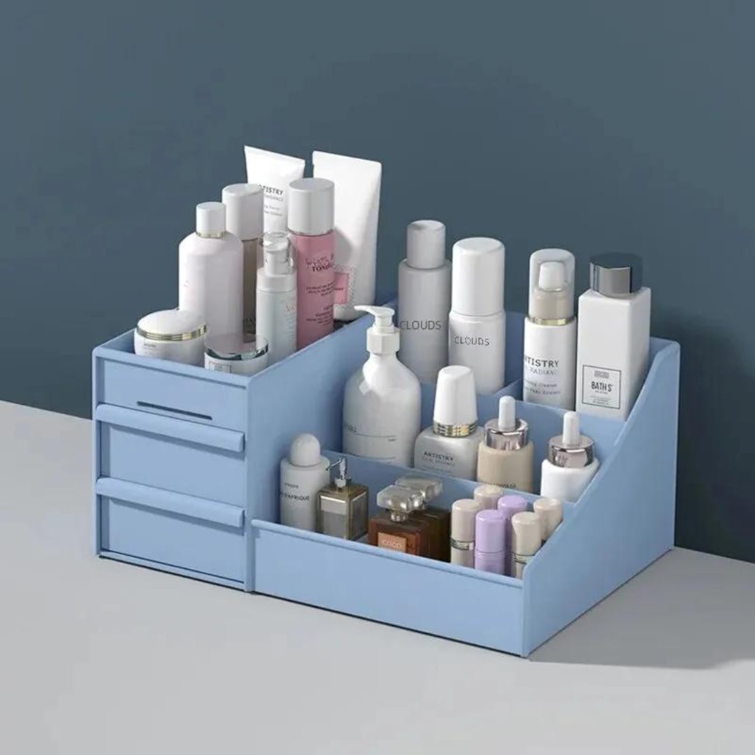 Organizador Multifuncional de Maquiagem e Skincare - Caixa de Armazenamento Elegante Organizadores005 Cama Conforto Azul 