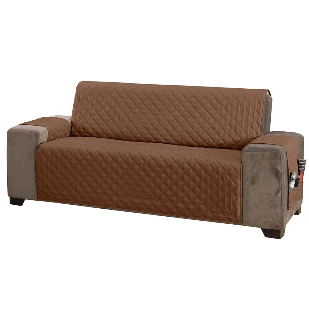 Protetor de Sofá 3 Lugares Classic Matelado com Bolsos - Face Única e Lavável CapasSofaCadeiraNacional003 Cama Conforto Marrom 