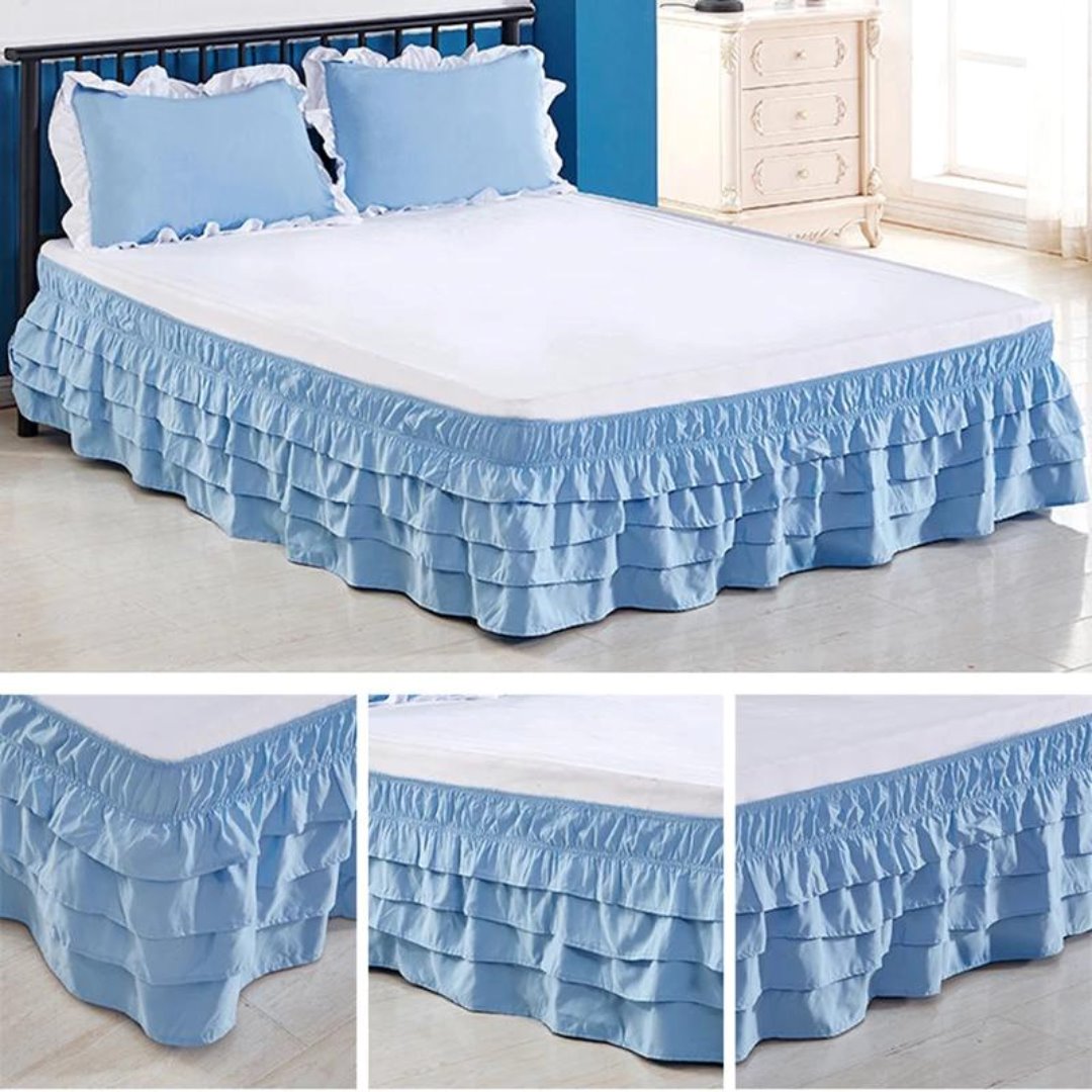 Saia de Cama com Babados e Elástico - Toque Elegante para seu Quarto Roupa de Cama018 Cama Conforto Azul Queen (150x200x45cm) 