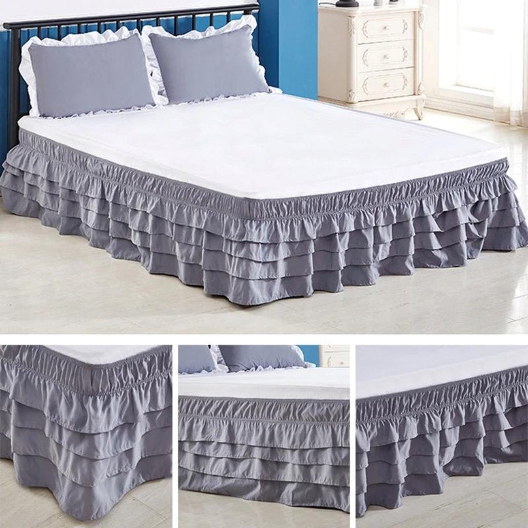 Saia de Cama com Babados e Elástico - Toque Elegante para seu Quarto Roupa de Cama018 Cama Conforto Cinza Queen (150x200x45cm) 