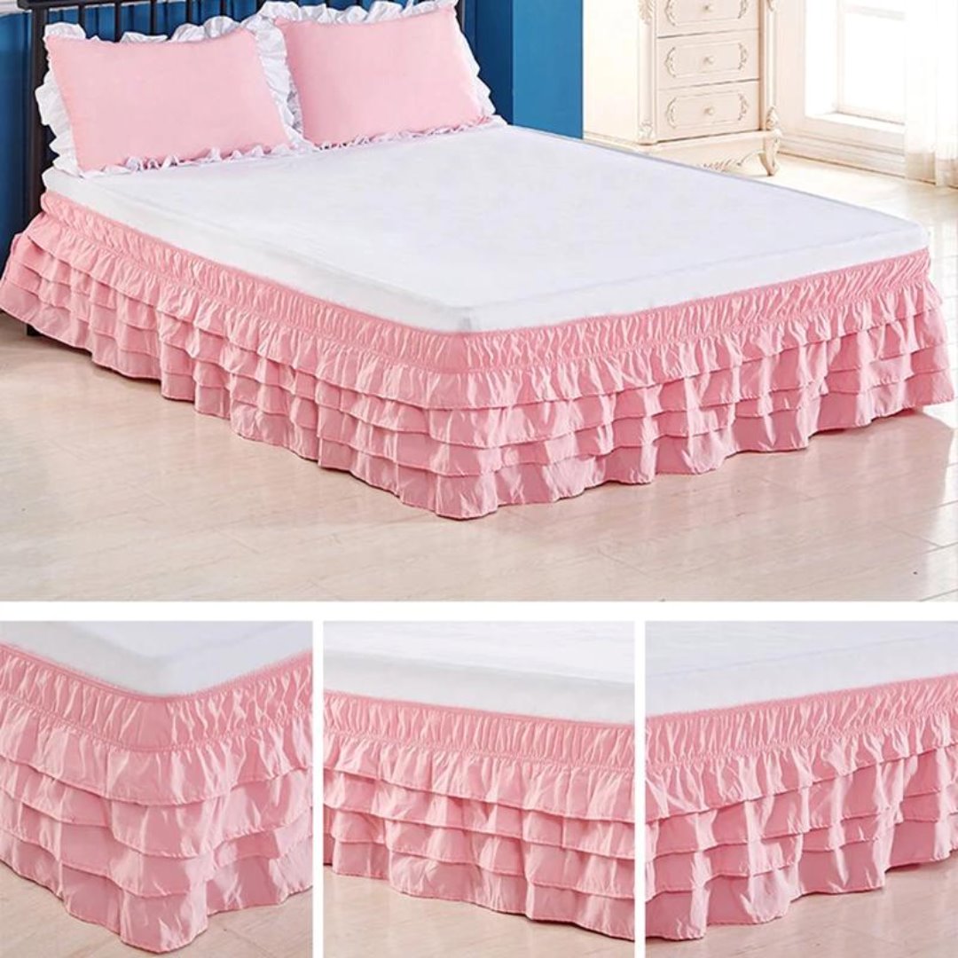 Saia de Cama com Babados e Elástico - Toque Elegante para seu Quarto Roupa de Cama018 Cama Conforto Rosa Queen (150x200x45cm) 