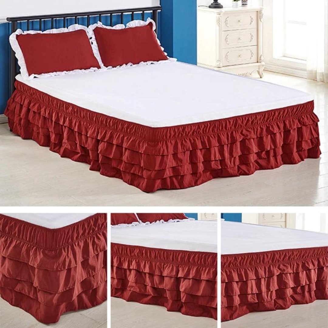 Saia de Cama com Babados e Elástico - Toque Elegante para seu Quarto Roupa de Cama018 Cama Conforto Vermelho Queen (150x200x45cm) 