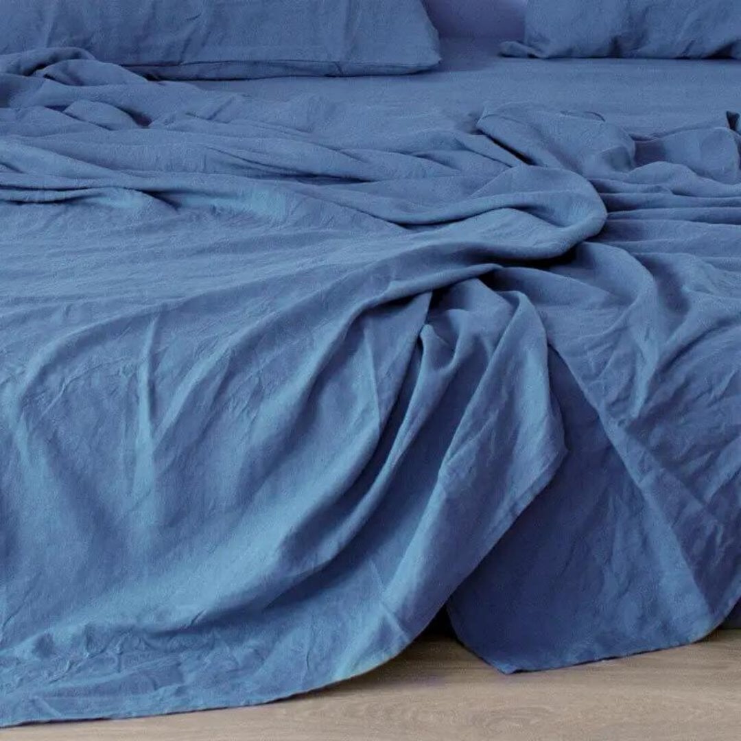 Sobre Lençol de Linho Puro 100% - Peça Avulsa - Azul Escuro Roupa de Cama075 Cama Conforto Solteiro 