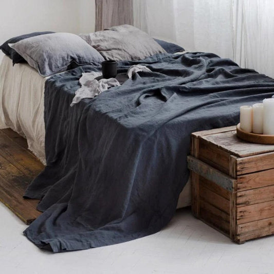 Sobre Lençol de Linho Puro 100% - Peça Avulsa - Preto Roupa de Cama072 Cama Conforto Solteiro 